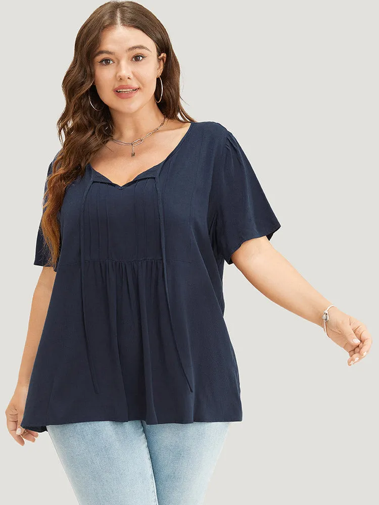 Solid Pleated Detail Tie Neck Ruffle Blouse sold by Bloomchic product image thumbnail 3
