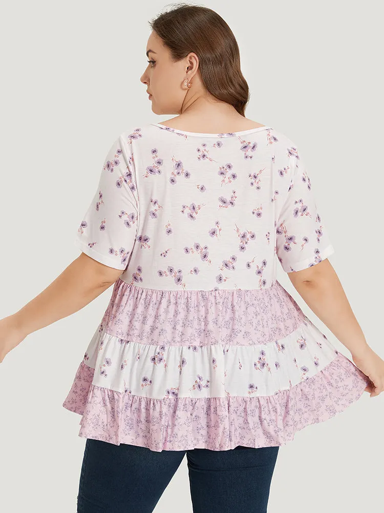 Ditsy Floral Contrast Ruffle Tiered T-shirt sold by Bloomchic product image thumbnail 4
