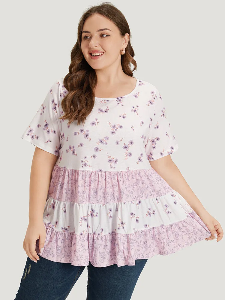Ditsy Floral Contrast Ruffle Tiered T-shirt sold by Bloomchic