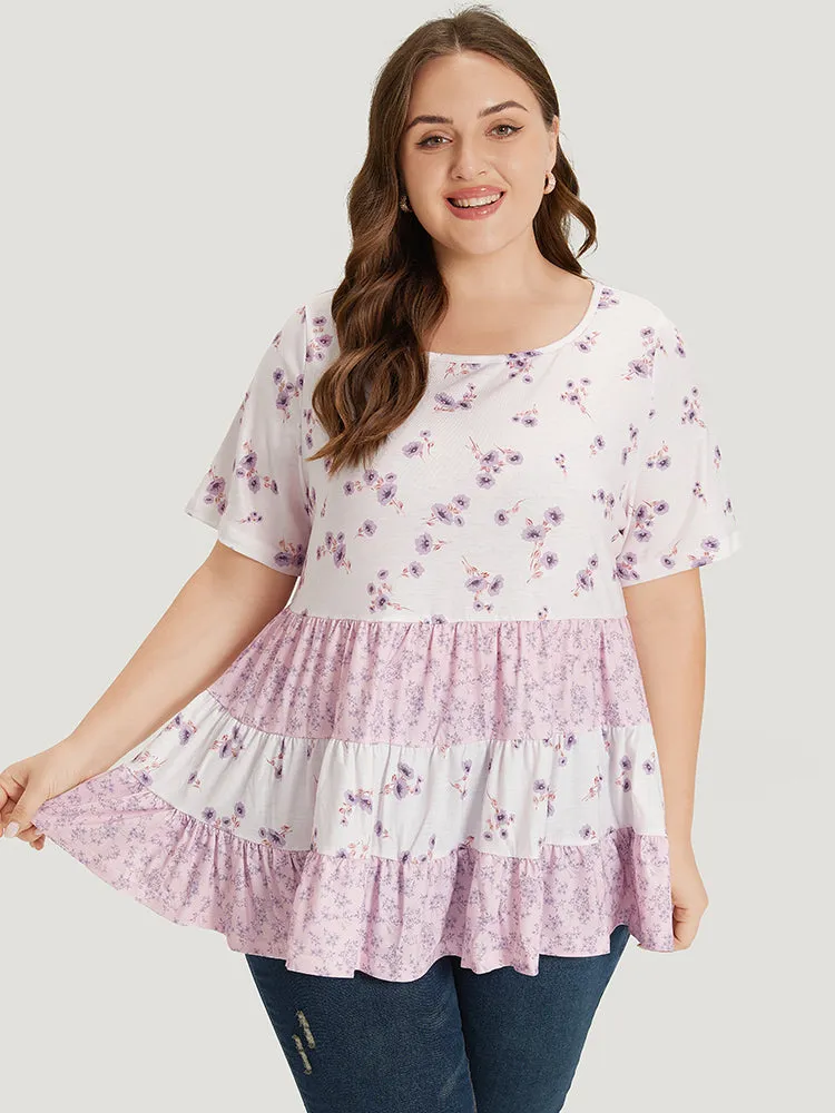 Ditsy Floral Contrast Ruffle Tiered T-shirt sold by Bloomchic product image thumbnail 2