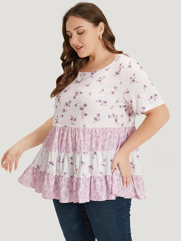 Ditsy Floral Contrast Ruffle Tiered T-shirt sold by Bloomchic product image thumbnail 3