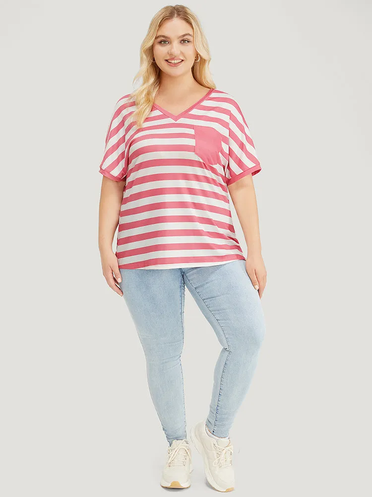 Striped Contrast Pocket Batwing Sleeve T-shirt sold by Bloomchic product image thumbnail 5