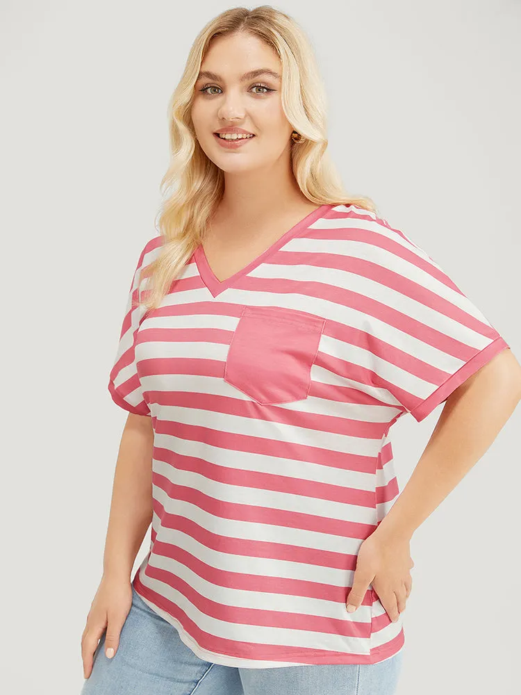 Striped Contrast Pocket Batwing Sleeve T-shirt sold by Bloomchic product image thumbnail 3