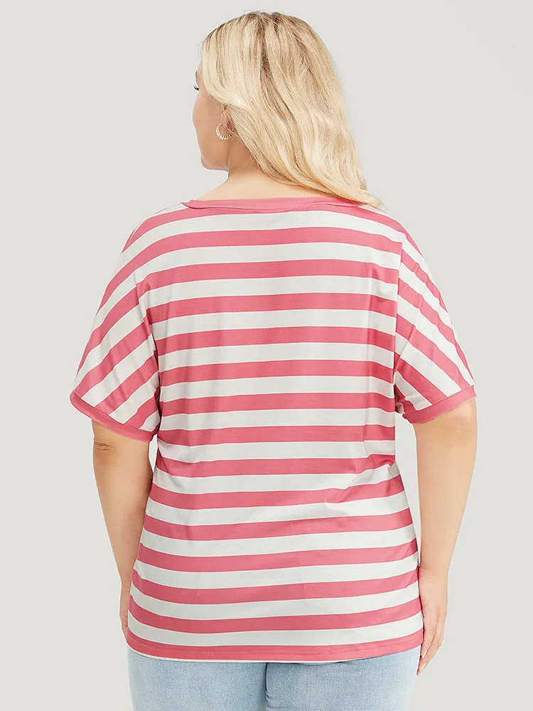 Striped Contrast Pocket Batwing Sleeve T-shirt sold by Bloomchic product image thumbnail 4