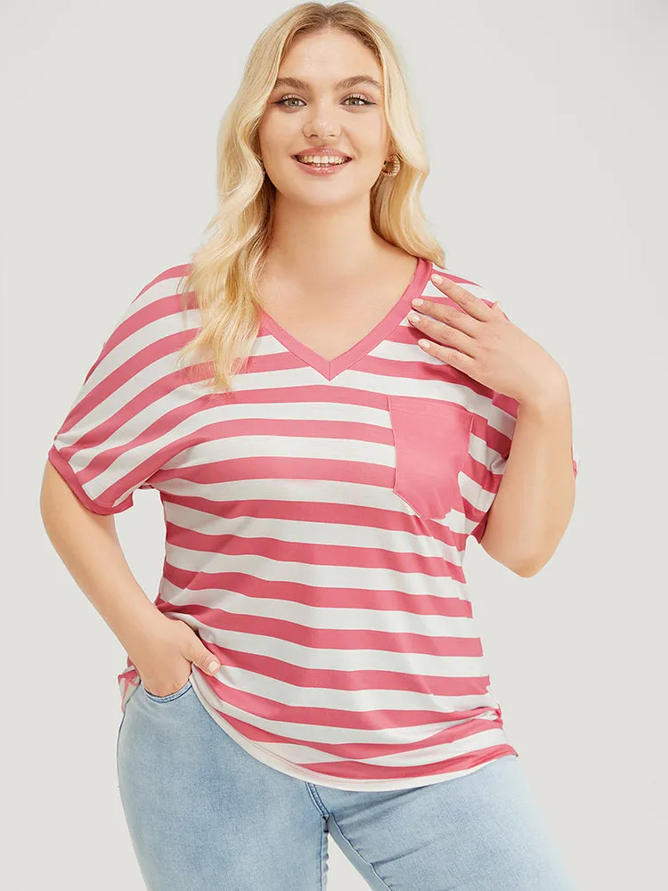 Striped Contrast Pocket Batwing Sleeve T-shirt sold by Bloomchic product image thumbnail 2