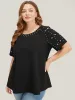 Solid Raglan Sleeve Pearl Beaded T-shirt sold by Bloomchic