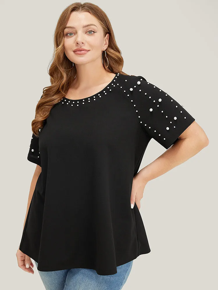 Solid Raglan Sleeve Pearl Beaded T-shirt sold by Bloomchic product image thumbnail 4