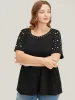 Solid Raglan Sleeve Pearl Beaded T-shirt sold by Bloomchic