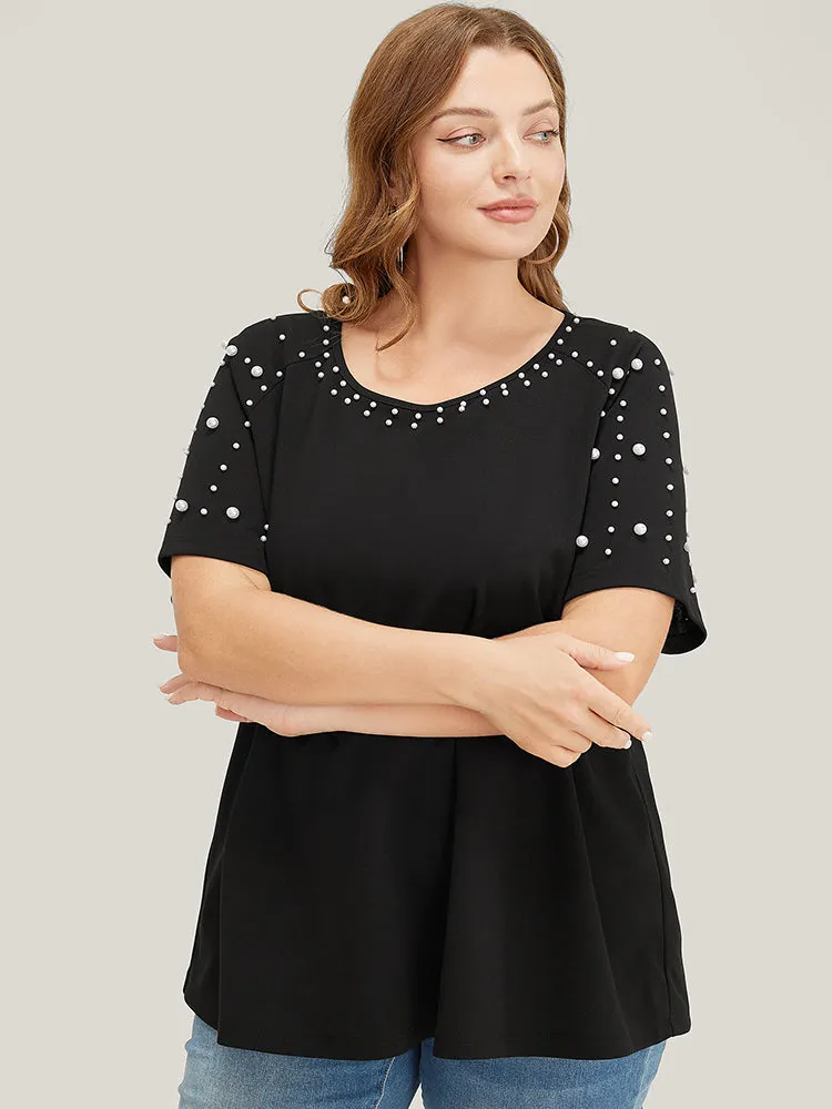 Solid Raglan Sleeve Pearl Beaded T-shirt sold by Bloomchic product image thumbnail 5