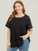 Solid Raglan Sleeve Pearl Beaded T-shirt sold by Bloomchic