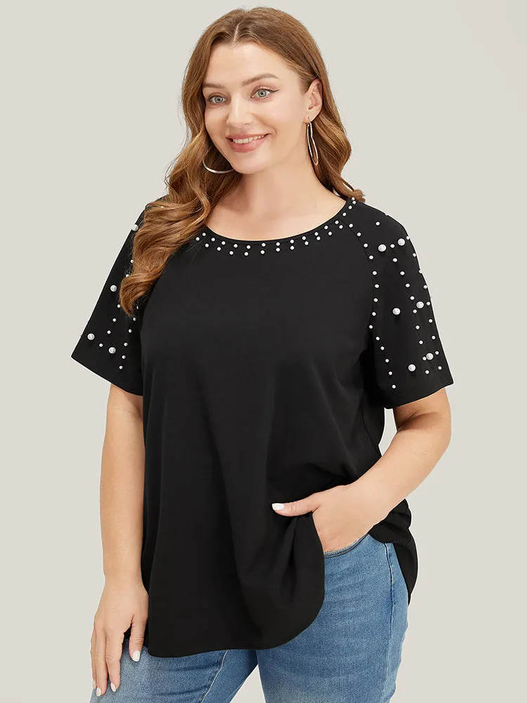 Solid Raglan Sleeve Pearl Beaded T-shirt sold by Bloomchic product image thumbnail 2