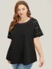 Solid Raglan Sleeve Pearl Beaded T-shirt sold by Bloomchic
