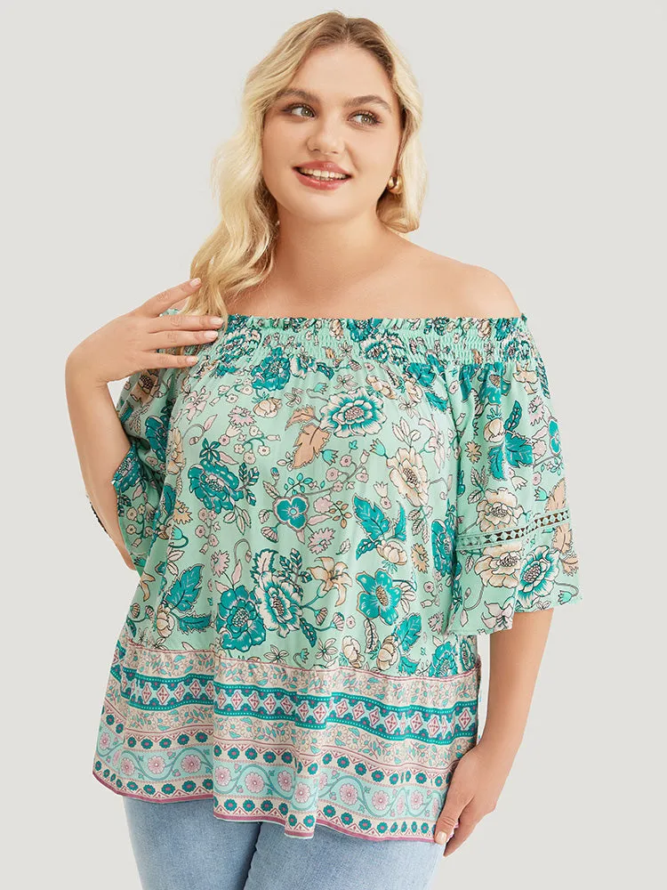 Floral Shirred Off Shoulder Flounce Sleeve Blouse sold by Bloomchic product image thumbnail 4