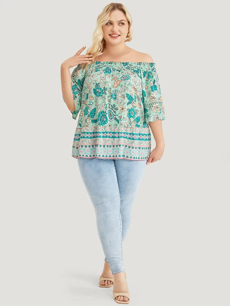 Floral Shirred Off Shoulder Flounce Sleeve Blouse sold by Bloomchic product image thumbnail 5