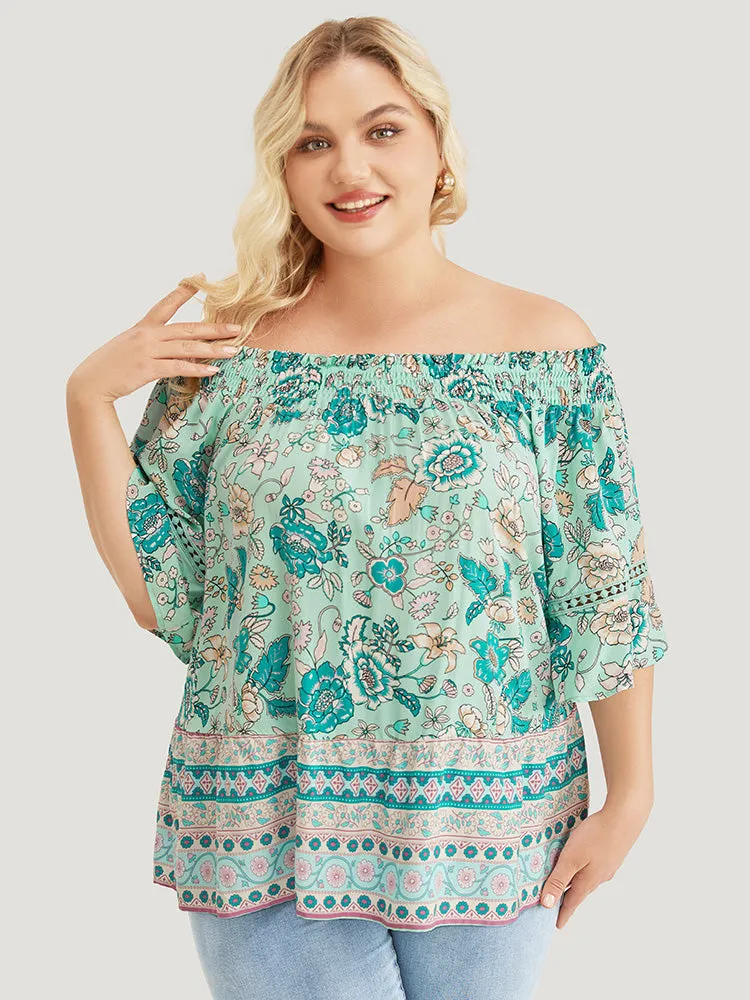 Floral Shirred Off Shoulder Flounce Sleeve Blouse sold by Bloomchic product image thumbnail 3
