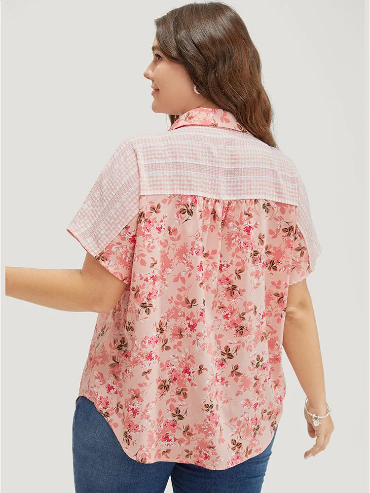Floral Patchwork Pocket Button Up Arc Hem Blouse sold by Bloomchic product image thumbnail 5
