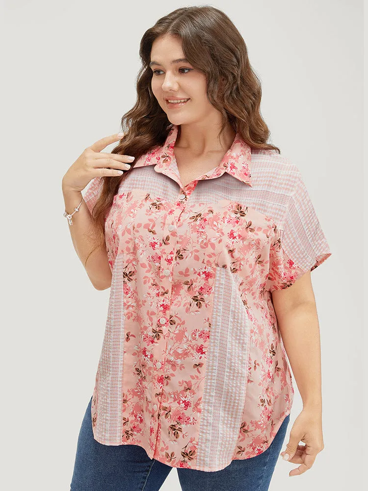Floral Patchwork Pocket Button Up Arc Hem Blouse sold by Bloomchic product image thumbnail 2
