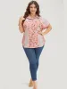 Floral Patchwork Pocket Button Up Arc Hem Blouse sold by Bloomchic
