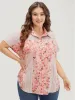 Floral Patchwork Pocket Button Up Arc Hem Blouse sold by Bloomchic