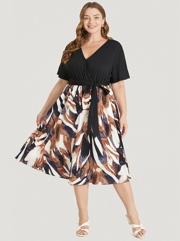 Graphic Print Pocket Ruffle Surplice Neck Belt Dress sold by Bloomchic product image thumbnail 2