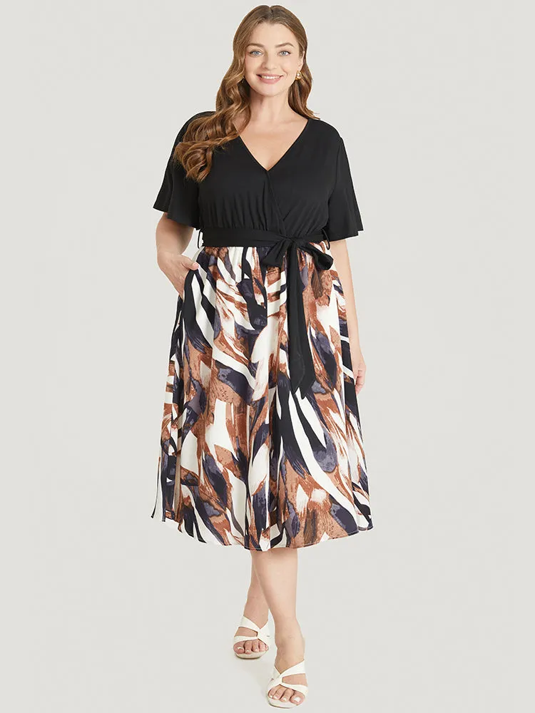 Graphic Print Pocket Ruffle Surplice Neck Belt Dress sold by Bloomchic product image thumbnail 4