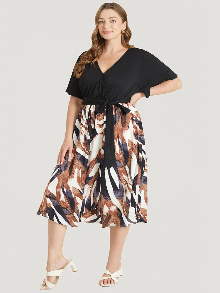 Graphic Print Pocket Ruffle Surplice Neck Belt Dress sold by Bloomchic product image thumbnail 3