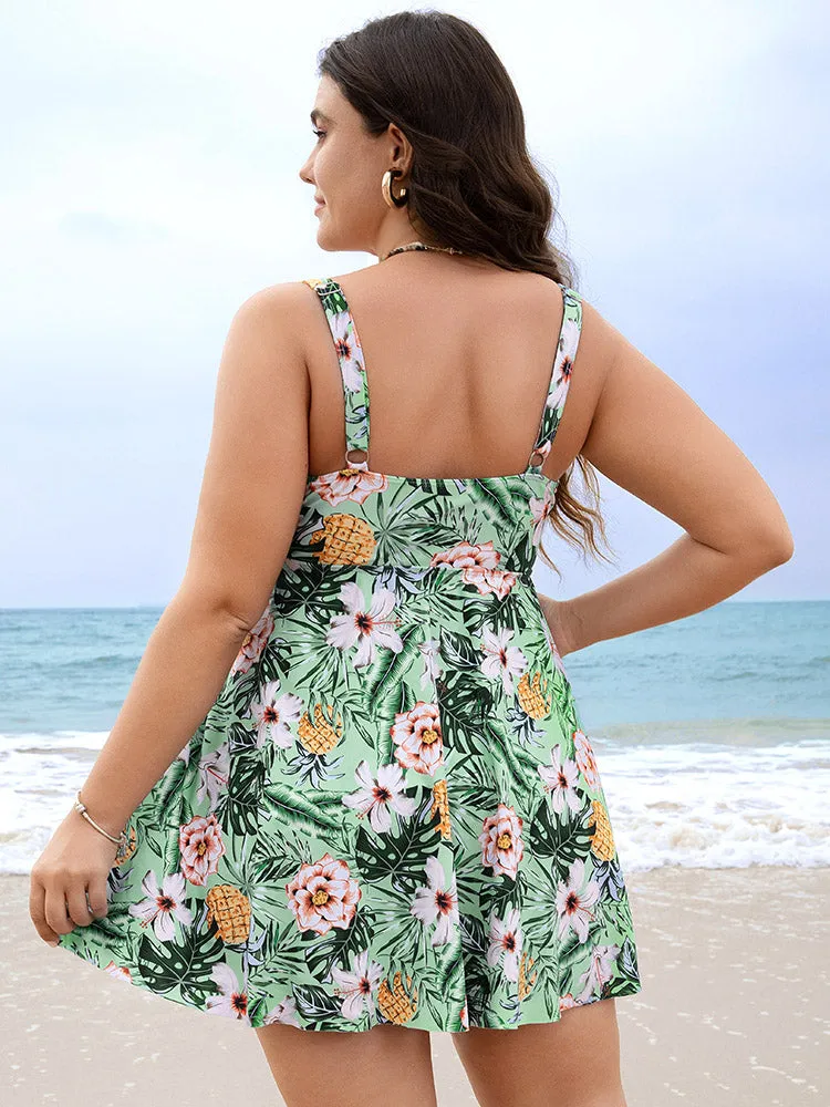 Tropical Print  A Line Flutter Ruched Front Swim Dress sold by Bloomchic product image thumbnail 2