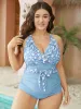 Floral Patchwork Ruffle Trim Knotted Front One Piece Swimsuit sold by Bloomchic