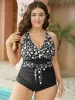 Floral Patchwork Ruffle Trim Knotted Front One Piece Swimsuit sold by Bloomchic
