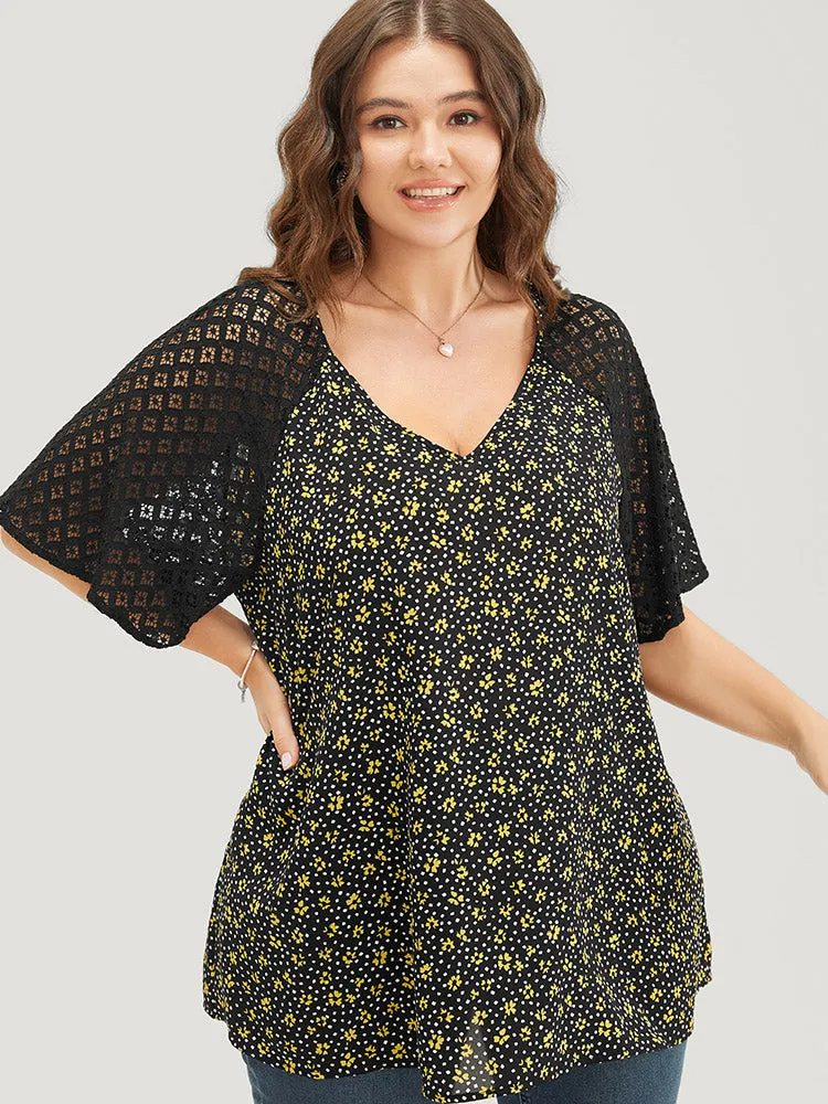 Ditsy Floral Lace Raglan Sleeve Blouse sold by Bloomchic product image thumbnail 3