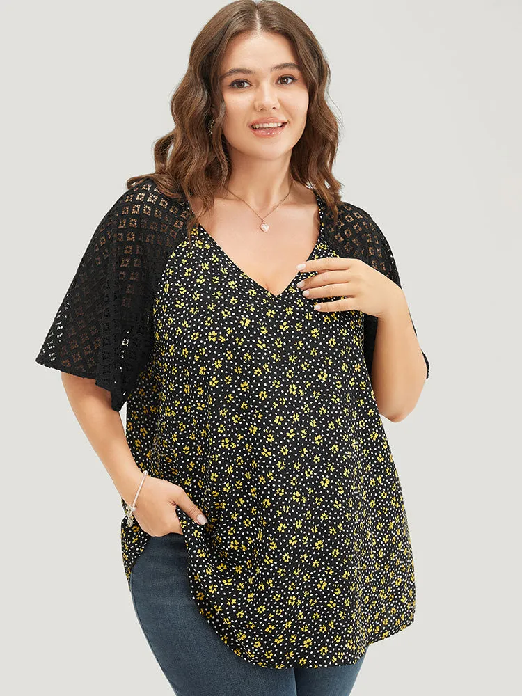 Ditsy Floral Lace Raglan Sleeve Blouse sold by Bloomchic
