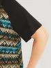 Bandana Contrast Raglan Sleeve Asymmetrical T-shirt sold by Bloomchic