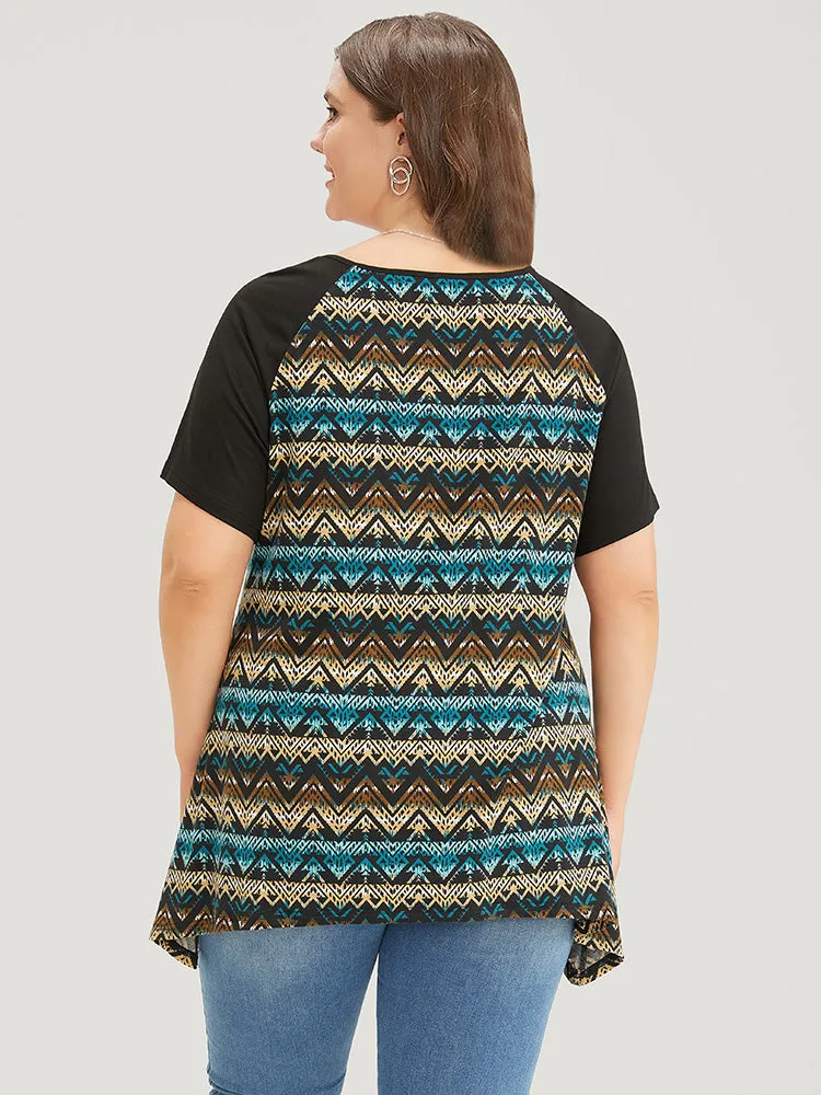 Bandana Contrast Raglan Sleeve Asymmetrical T-shirt sold by Bloomchic product image thumbnail 2