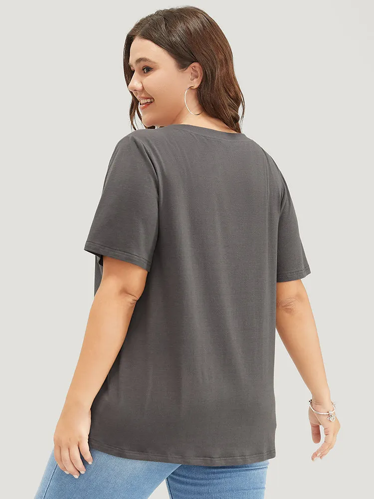 Letter & Floral Print Crew Neck T-shirt sold by Bloomchic product image thumbnail 4