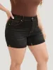 High Rise Black Wash Roll Hem Denim Shorts sold by Bloomchic