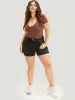 High Rise Black Wash Roll Hem Denim Shorts sold by Bloomchic