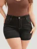 High Rise Black Wash Roll Hem Denim Shorts sold by Bloomchic