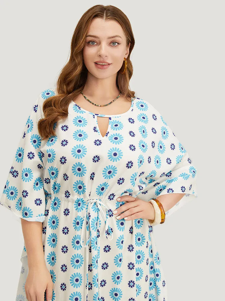Floral Batwing Sleeve Keyhole Knotted Neck Split Dress sold by Bloomchic product image thumbnail 5