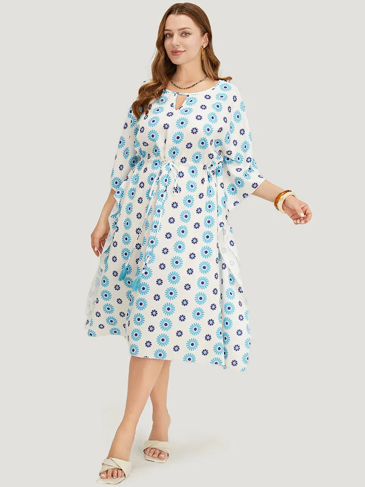 Floral Batwing Sleeve Keyhole Knotted Neck Split Dress sold by Bloomchic product image thumbnail 3