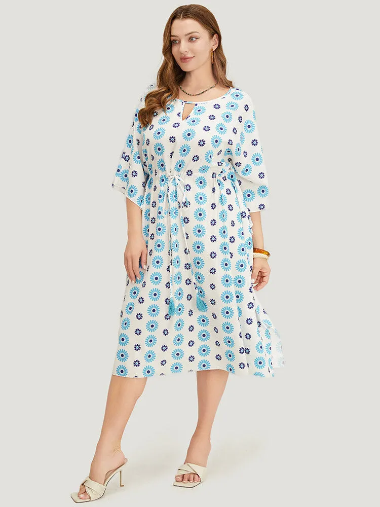 Floral Batwing Sleeve Keyhole Knotted Neck Split Dress sold by Bloomchic product image thumbnail 4