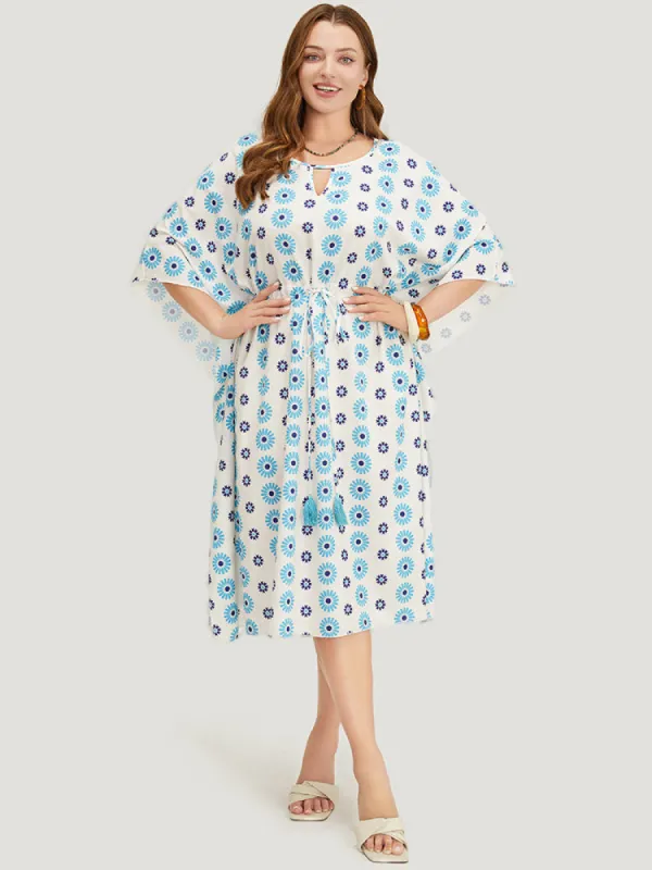 Floral Batwing Sleeve Keyhole Knotted Neck Split  Dress sold by Bloomchic