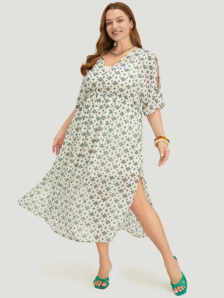 Bandana Dolman Sleeve Pocket Cold Shoulder Split Dress sold by Bloomchic
