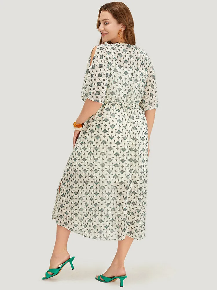 Bandana Dolman Sleeve Pocket Cold Shoulder Split Dress sold by Bloomchic product image thumbnail 5