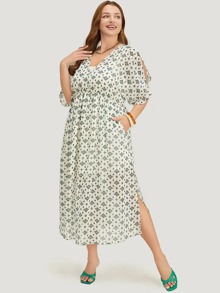 Bandana Dolman Sleeve Pocket Cold Shoulder Split Dress sold by Bloomchic product image thumbnail 2