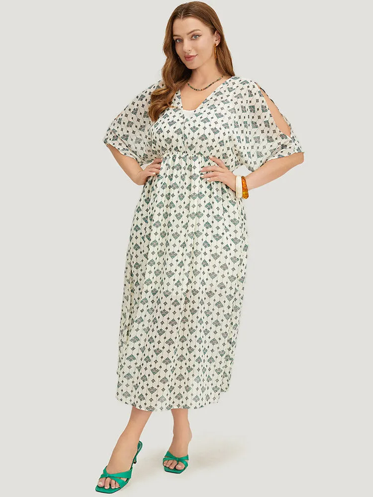 Bandana Dolman Sleeve Pocket Cold Shoulder Split Dress sold by Bloomchic product image thumbnail 3