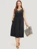 Geometric Embroidered Buckle Detail Pocket Ruffle Hem Cami Dress sold by Bloomchic