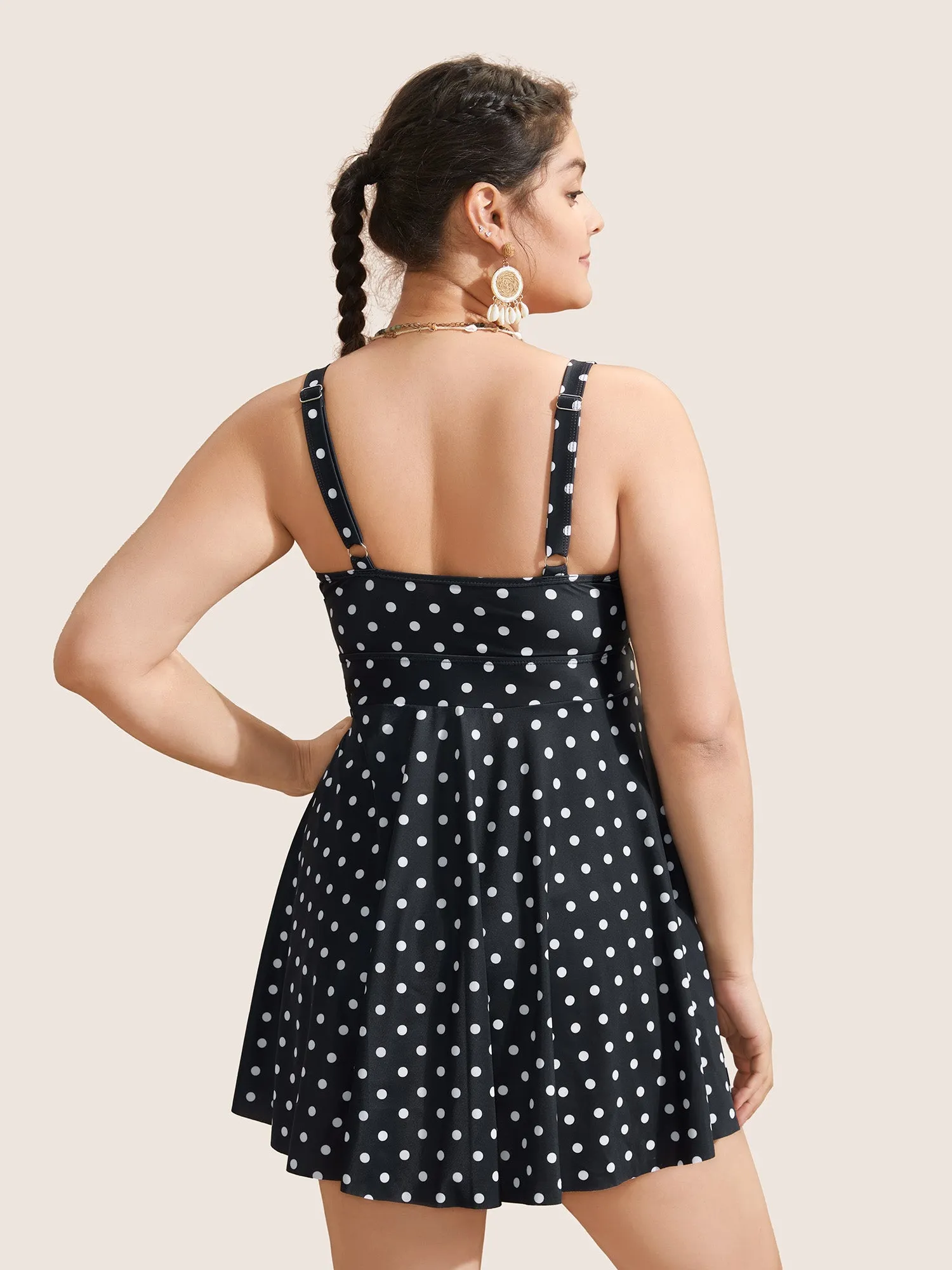 Polka Dot Crossover Ruched Flutter Hem Swim Dress sold by Bloomchic product image thumbnail 3