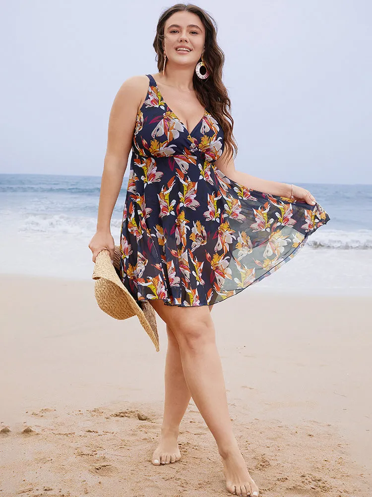 Floral Mesh Surplice Neck Ruffles Swim Dress sold by Bloomchic product image thumbnail 5