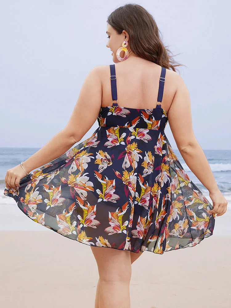 Floral Mesh Surplice Neck Ruffles Swim Dress sold by Bloomchic product image thumbnail 2