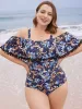 Floral Pompom Trim Cold Shoulder One Piece Swimsuit sold by Bloomchic